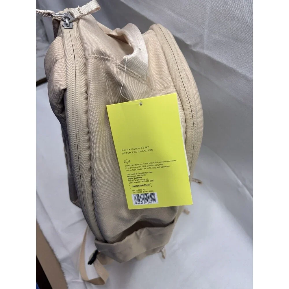 All In Motion Travel Backpack Laptop Bag 17” Beige Water Resistant Carry On NWT